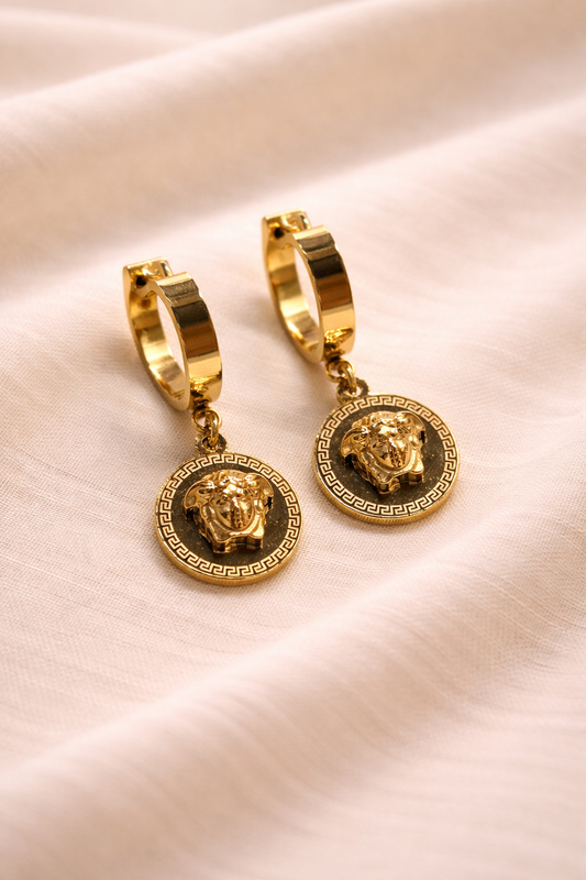 Golden Medusa Drop Earrings β Bold, Royal & Timeless β¨
