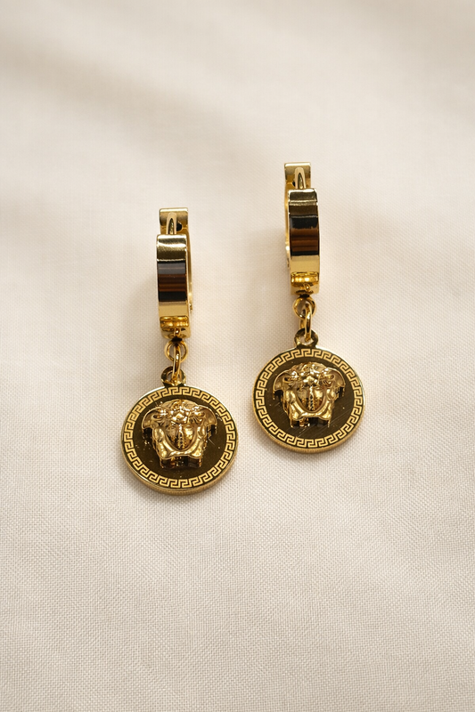 Golden Medusa Drop Earrings – Bold, Royal & Timeless ✨
