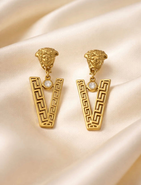 Luxury Gold-Plated Geometric Drop Earrings with Crystal Accent