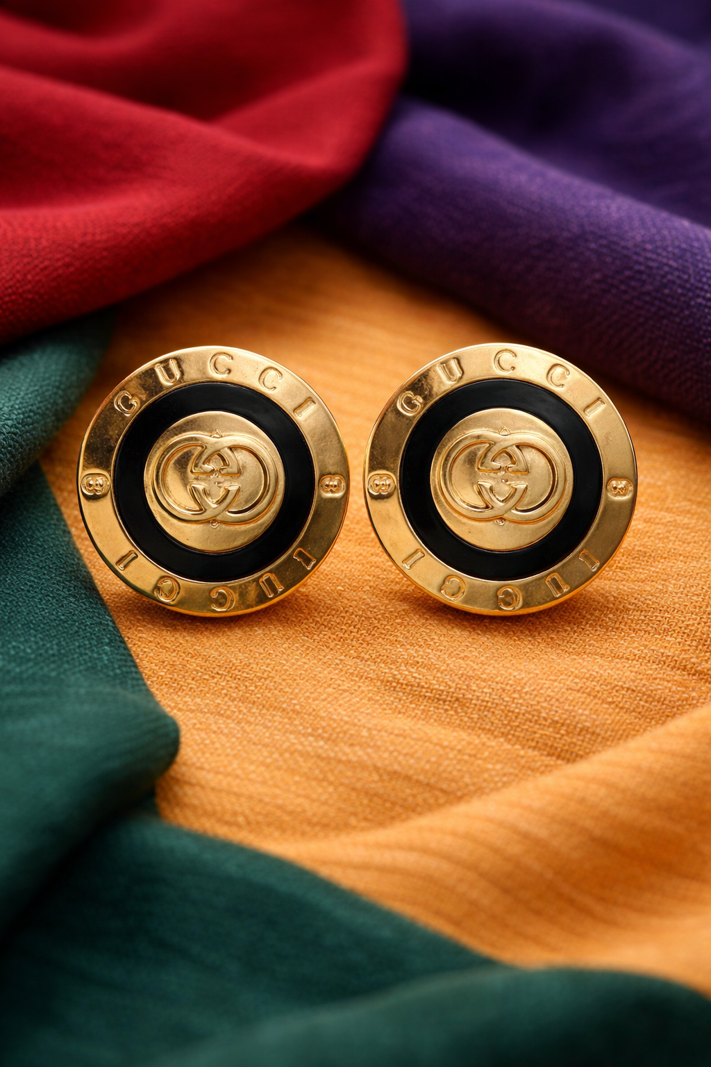 Luxury Gold & Black Statement Stud Earrings ✨🖤